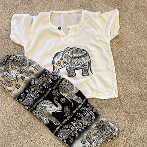 White Elephant Print Top and Black Elephant Print Pants size 4-5